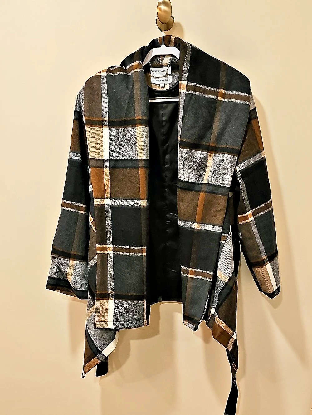 Chicwish Plaid Wool Blend Cape 3XL NWT